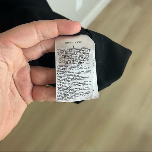 Banana Republic Sleeveless Fit & Flare Black Dress, Faux Leather Inserts, Size 8 - Picture 3 of 7